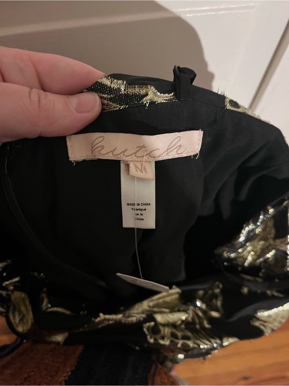 NWT Anthropologie Hutch Black and Gold Metallic Strap Jumpsuit Medium - Picture 4 of 5